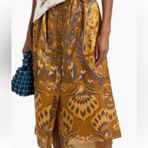 Farm Rio metallic gold heart forest midi skirt